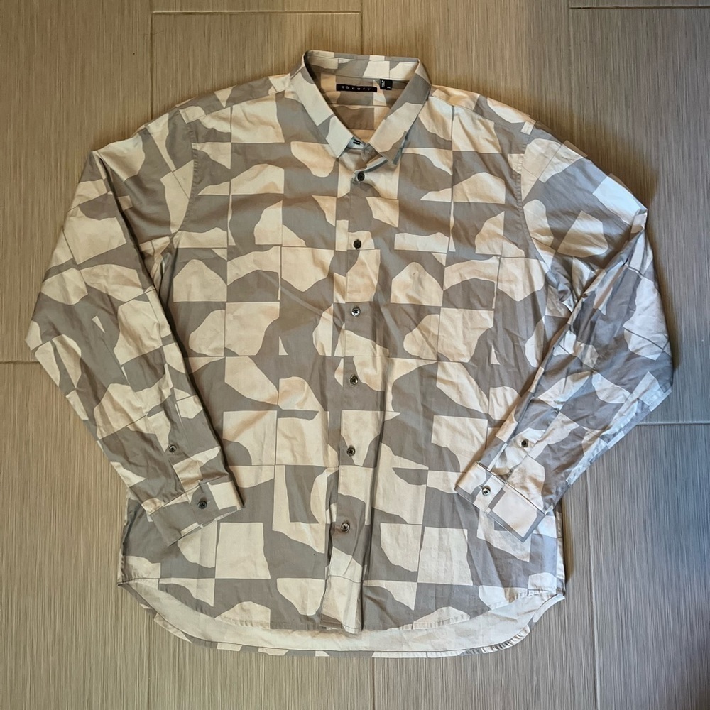 Theory Stephan Negative Print Button Front Long Sleeve Shirt